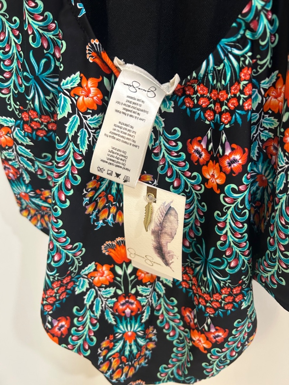 Jessica Simpson Black One-Piece Swimsuit with Teal and Orange Floral Print - Picture 5 of 7